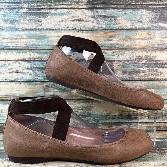 Jessica Simpson Ballet Flats Womens 9M Brown Leather Casual Shoes Flats Slip Ons - Picture 1 of 10